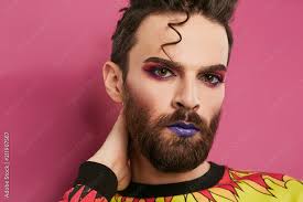 male makeup look 3 4 view portrait of