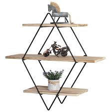 Floating Diamond Wall Shelf Retro Wood