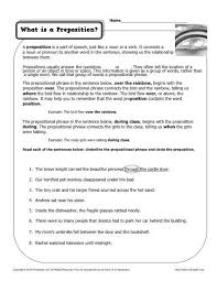 The noise from upstairs prevented me from sleeping. What Is A Preposition Printable Worksheet