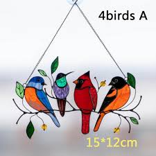 multicolor birds on wire stained