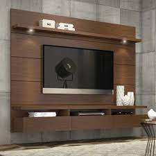 Brown Wooden Wall Mounted Led Tv Unit