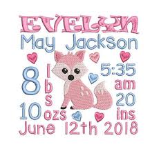 Birth Announcement Template Embroidery Design Subway Art