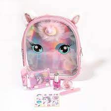 kids unicorn backpack makeup set with
