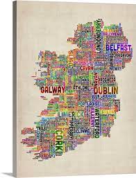 Irish Cities Text Map Multicolor On