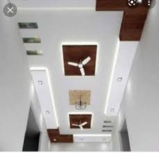 white and wooden brown false ceiling in