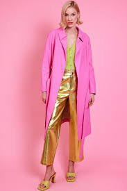 Jayley Pink Eco Leather Trench Coat