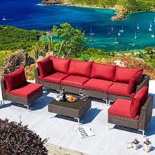 Patio Furniture Set With Red Cushion