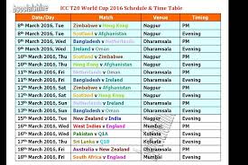 T20 World Cup 2016 Schedule Time Table Cricket Table