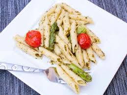 asparagus pesto pasta with roasted tomatoes