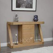 Z Oak Wide Console Table With Drawers