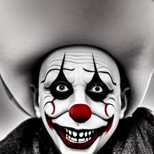 scary clown in black and white