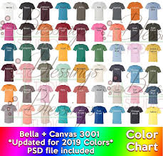 Bella Canvas 3001 Color Chart 2019 Updated Every Color Digital File Shirt Colors Bella And Canvas Unisex Jersey Colors Tshirt Psd Jpeg Jpg