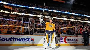 Nashville predators goaltender pekka rinne (35) looks at the crowd as he taps his chest during a standing ovation during the third. Predators Goaltender Pekka Rinne Announces Retirement From Nhl
