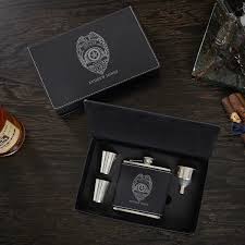 personalized police badge black flask