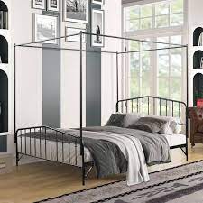 Black Metal Frame Queen Size Canopy Bed