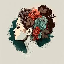 Belo perfil feminino linda mulher com um penteado fofo com flores sobre  fundo claro ia generativa | Foto Premium