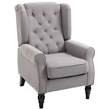 Homcom Fabric Tufted Club Accent Chair With Wooden Legs Grey