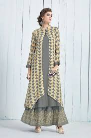 Grey Stylish Koti Style Long Sleeves Rayon Kurthi With