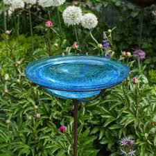 12 Turquoise Glass Birdbath With Garden