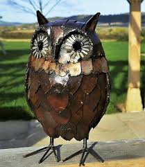 Metal Owl Garden Ornament Sculpture Art