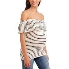 Oh Mamma Maternity Off The Shoulder Stripe Knit Top With