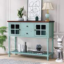 antique blue buffet with farmhouse wood