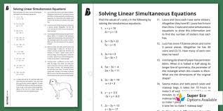 Linear Equations Worksheet Maths