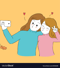 cartoon cute autumn best friends selfie
