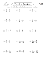 Fractions Worksheets With Answer Key