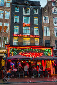 This coffee shop, in van der helstplein square, in the south of amsterdam, is frequented by locals and prices are reasonable. Coffeeshop And Bar At Rembrandt Square In Amsterdam Stock Photo Picture And Royalty Free Image Image 85148815