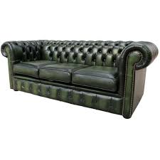 3 Seater Antique Green Leather Sofa Offer