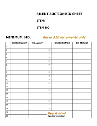 Free Template For Silent Auction Bid Sheets Sheet Format Templates