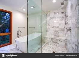 sleek bathroom with freestanding