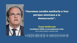Elecciones Madrid: Ángel Gabilondo pide un cordón sanitario a Vox "para que  no entre en ningún