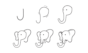 comment dessiner un éléphant mignon de g étape par étape. activité facile  et amusante pour le développement et la créativité des enfants. tutoriel de  dessin d'animaux et d'objets de la série alphabétique