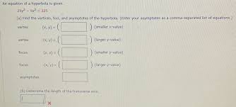 Answered An Equation Of A Hyperbola Is