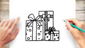 how to draw christmas gift step by step