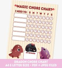 Printable Kids Chore Chart Dragon Routine Chart For Girls And Boys Toddler Reward Chart To Do List Behavior Chart Daily Routine Chart
