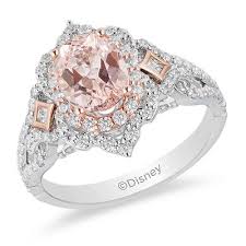 Enchanted Disney Aurora Oval Morganite And 3 4 Ct T W Diamond Scallop Frame Engagement Ring In 14k Two Tone Gold