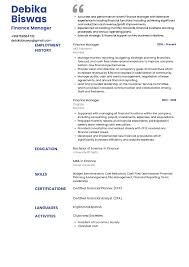 sle resume of finance manager with
