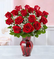 red roses in red vase