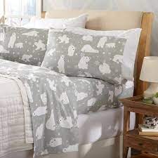Freshfolds 3 Piece Gray 100 Turkish Cotton Twin Premium Flannel Sheet Set Grey Polar Bears
