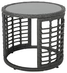 Evvy Outdoor Modern Boho Wicker Side Table With Tempered Glass Top Gray