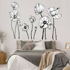 Black Poppy Flower Wall Stickers Fl