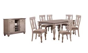 Dining table dimensions depend on how many people you want to seat, and the degree of comfort you're looking for. Chip 8 Piece Formal Dining Set Two Tone Brown Wood Transitional Table With 18 Leaf 6 Side Chairs Buffet Server Walmart Com Walmart Com
