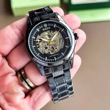 black stainless steel rolex watch