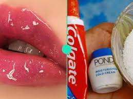 get pink lips with toothpaste and sugar