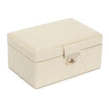 quilted leather jewelry box in cream