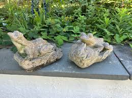 Old Concrete Frog Figures Lawn And