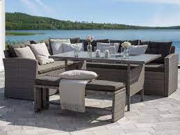 rattan garden furniture set grey table